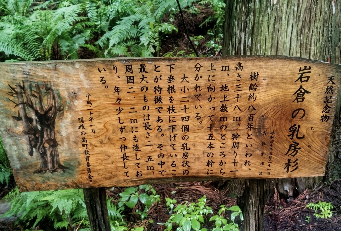 岩倉の乳房杉、天然記念物の案内板