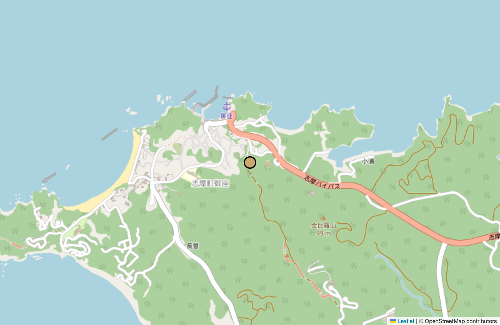 民宿一葉周辺の地図（志摩市志摩町御座）
